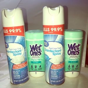 2 Wet Ones Bottles & 2 Cans Disinfecting Spray